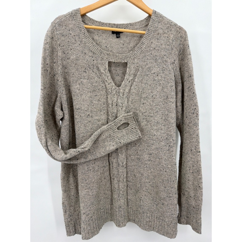 Torrid 2X Oatmeal Speckled Cable Knit Keyhole Pullover Sweater Thumb Holes